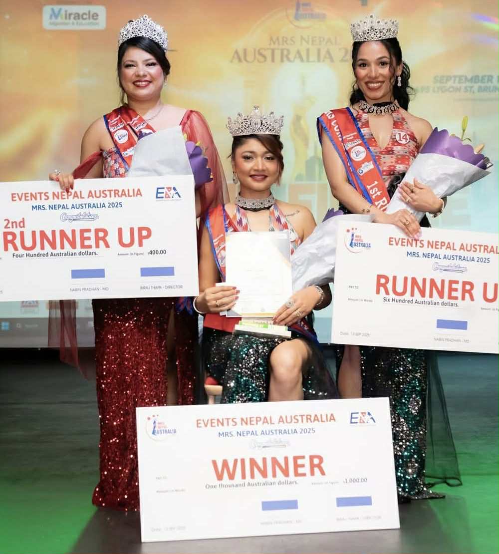 Leela Tiwari Poudel crowned Mrs. Nepal Australia 2025