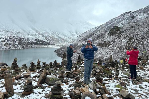 Impact of climate change: Snowfall at Nyalu Lake in Humla, tourists enjoy the snow